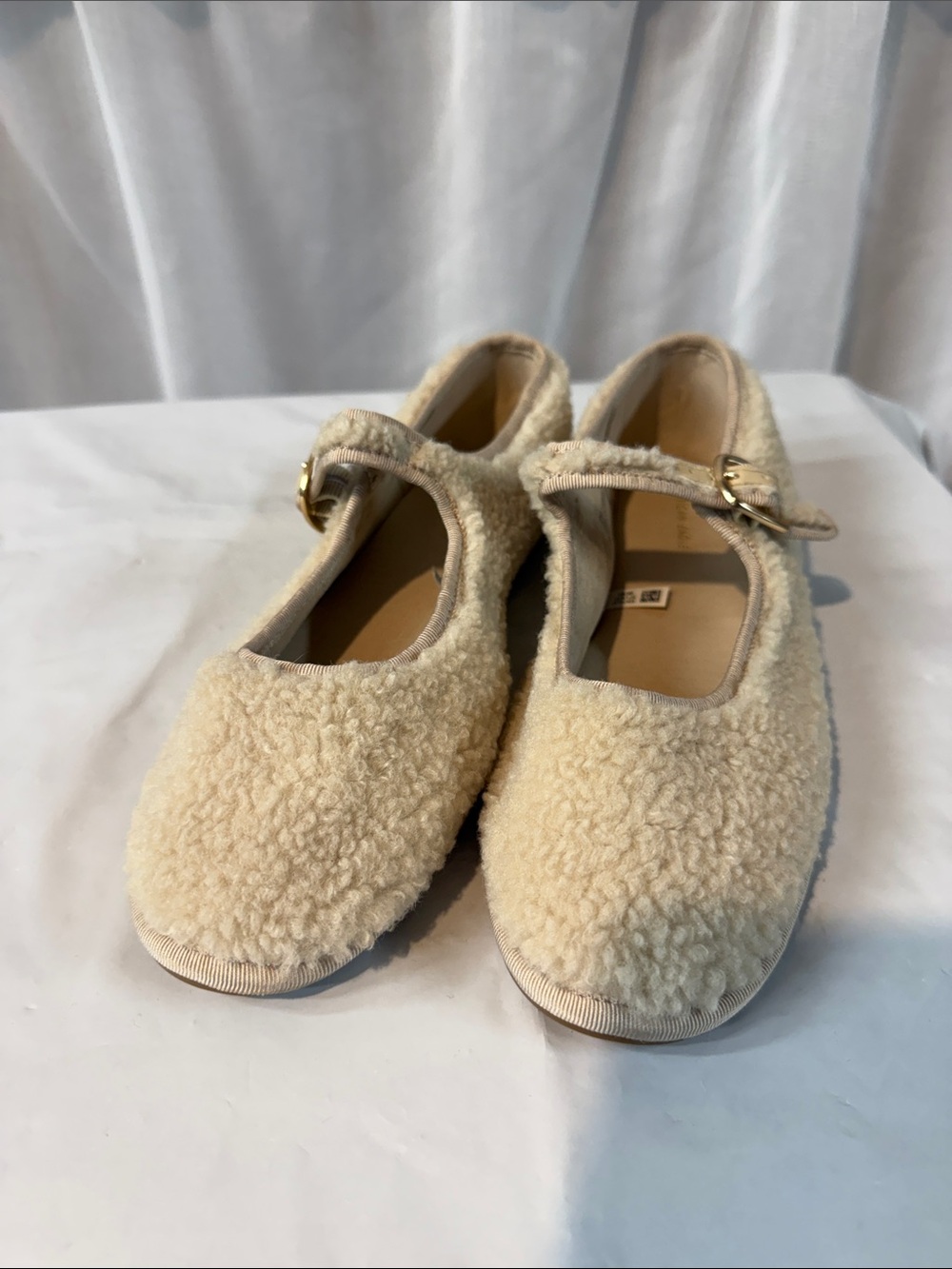 Womens Cream Sherpa Mary Jane Shoes with Buckle Strap American Eagle🚌